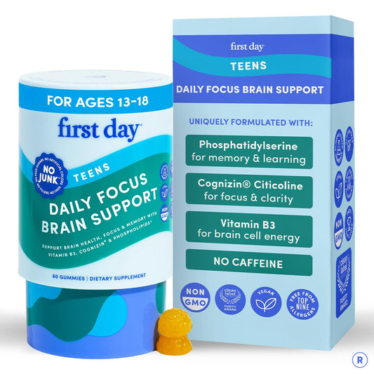 FIRST DAY teen brain focus gummies with apple flavor support homework concentration
