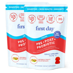 First Day Teens Gut Sustainer bottle demonstrates daily gut balance potential.