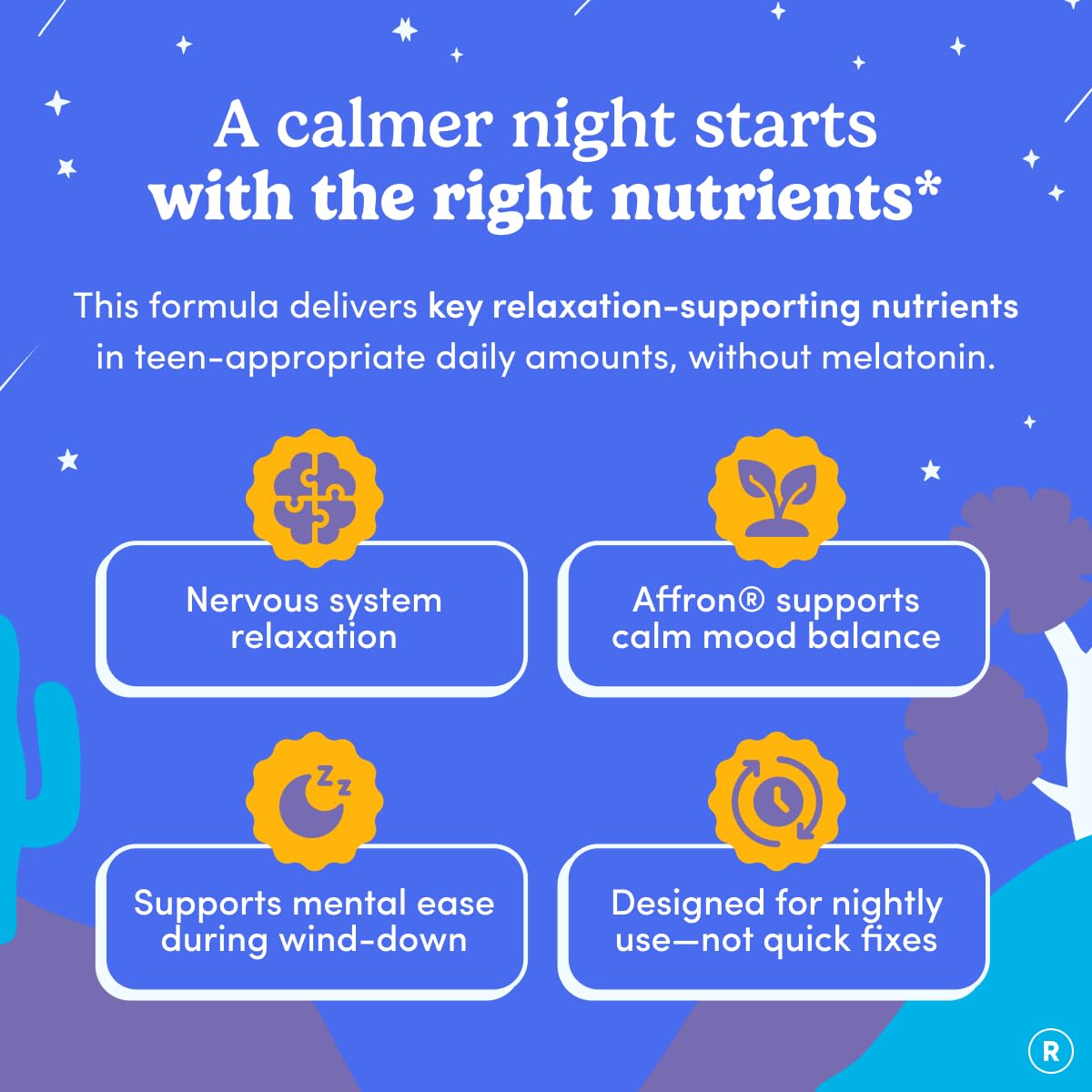 First Day Teens' Nighttime Reset chelated magnesium image emphasizes high absorption.