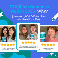 FIRST DAY teen study snack gummies support focus during exams