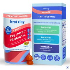 FIRST DAY Tribiotic gummies bottle for daily digestive balance