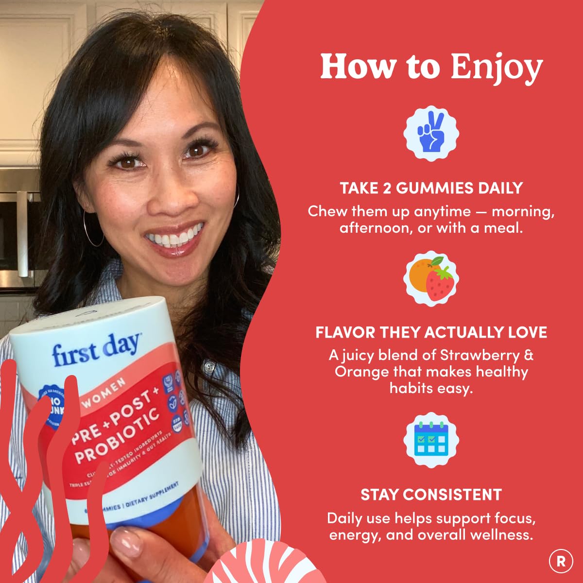 Low sugar formula emphasized in FIRST DAY gummies