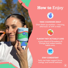 Gummies in a glass jar on a shelf suggest organized wellness routine.