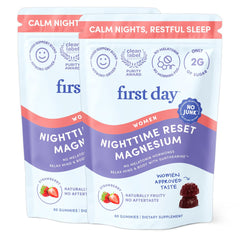 First Day Nighttime Reset bottle front promotes calm sleep support