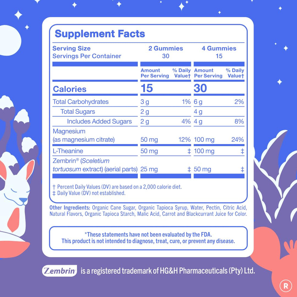 First Day Nighttime Reset ingredients label highlights magnesium citrate and L-theanine