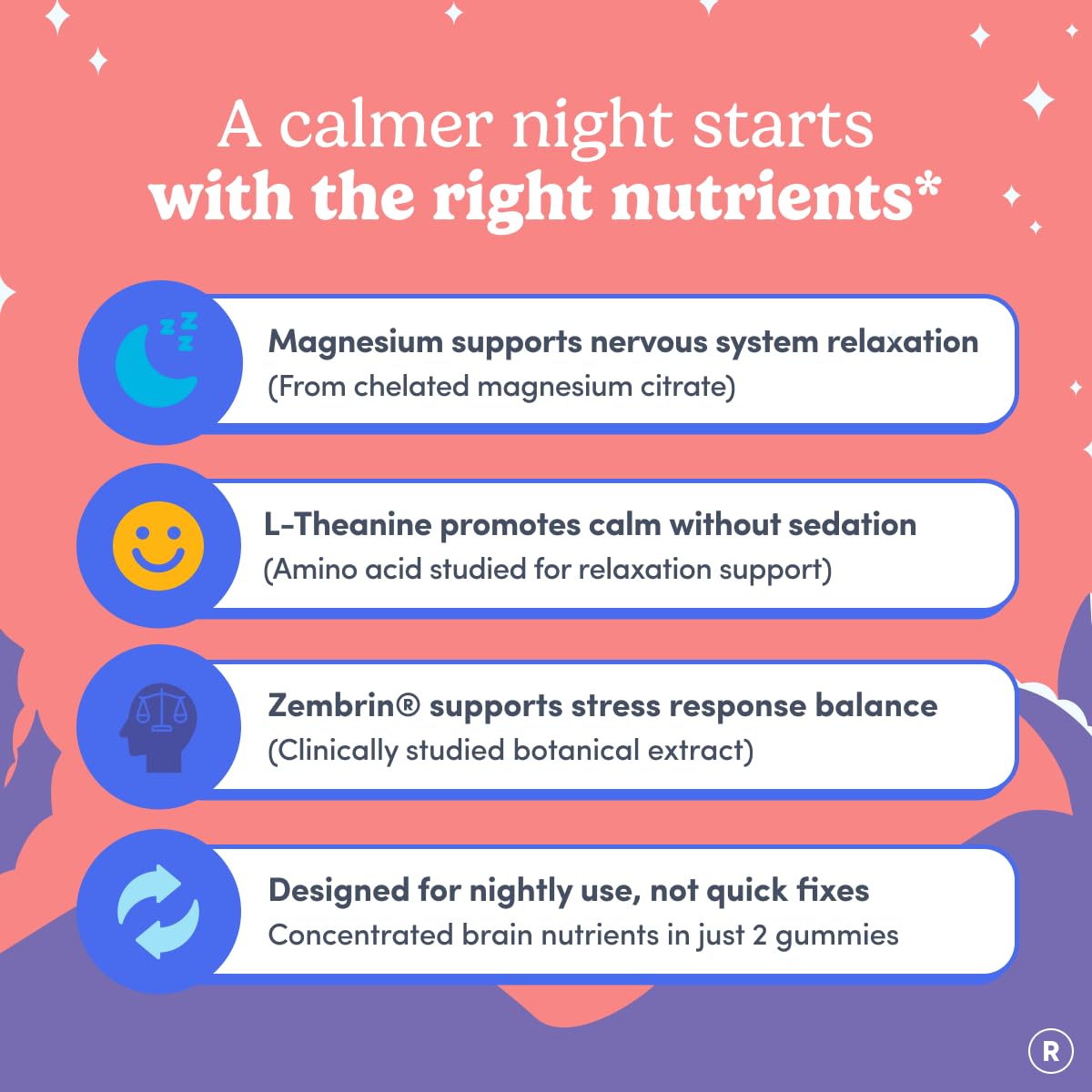 First Day Nighttime Reset no melatonin badge communicates safe, non-hormonal sleep aid
