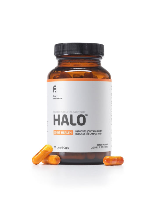 FIRST ENDURANCE Halo bottle front view for daily joint support.