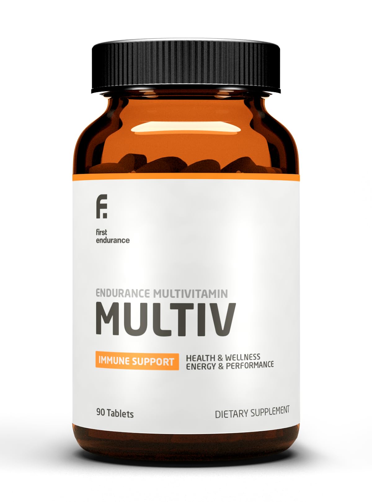 FIRST ENDURANCE Multiv bottle front, premium daily multivitamin for athletic energy