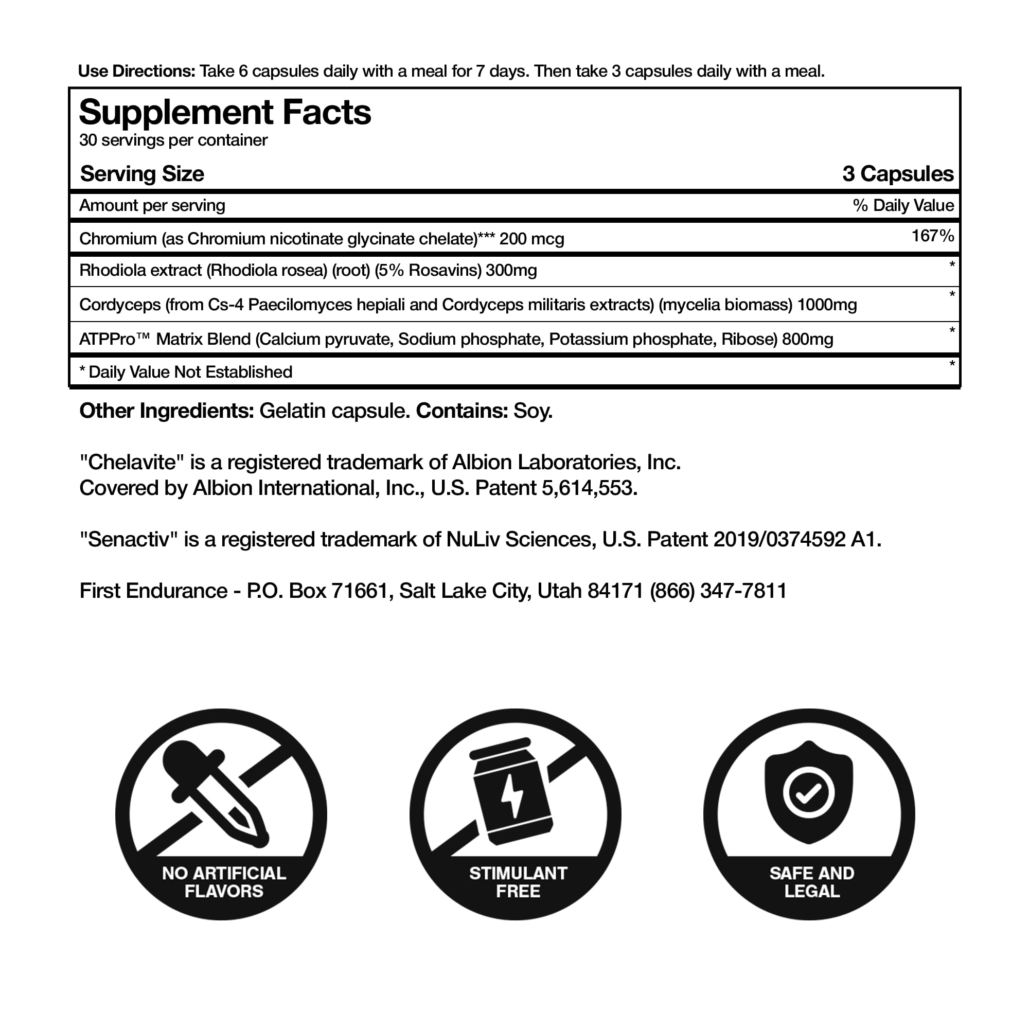 FIRST ENDURANCE Optygen ingredients graphic showing Rhodiola and Cordyceps