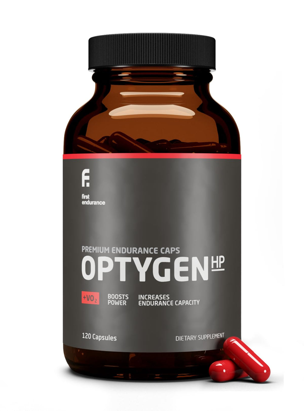 FIRST ENDURANCE OptygenHP bottle front for premium endurance support during training.