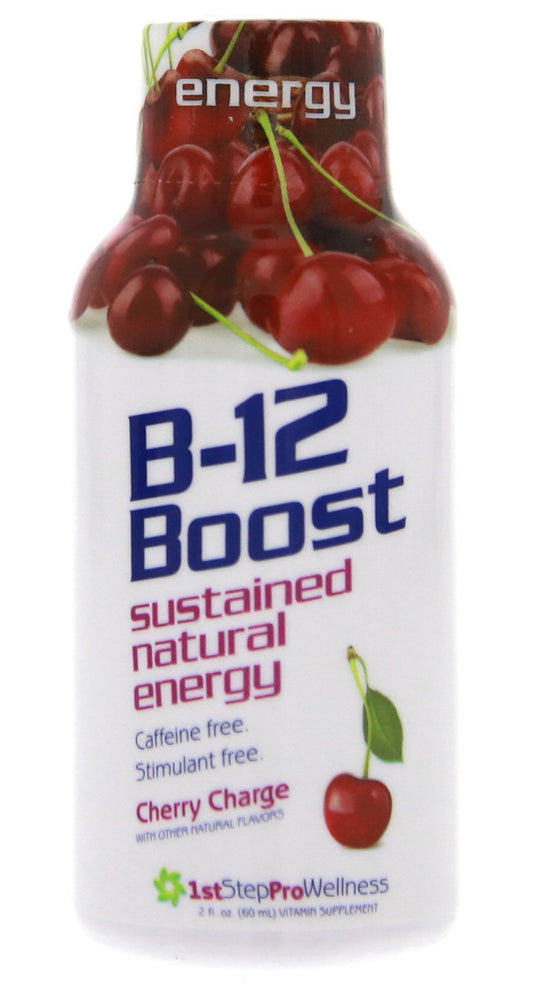 1st Step for Energy B-12 Boost Cherry Charge bottle; portable daily energy support.