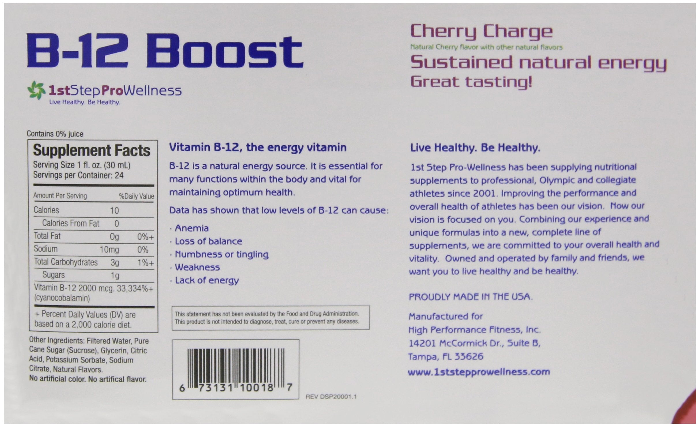 1st Step for Energy B-12 Boost Cherry Charge travel-friendly 2oz bottle; easy to pack.