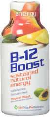 First Step for Energy B-12 Shot Tropical Blast bottle close-up highlighting label and energy support