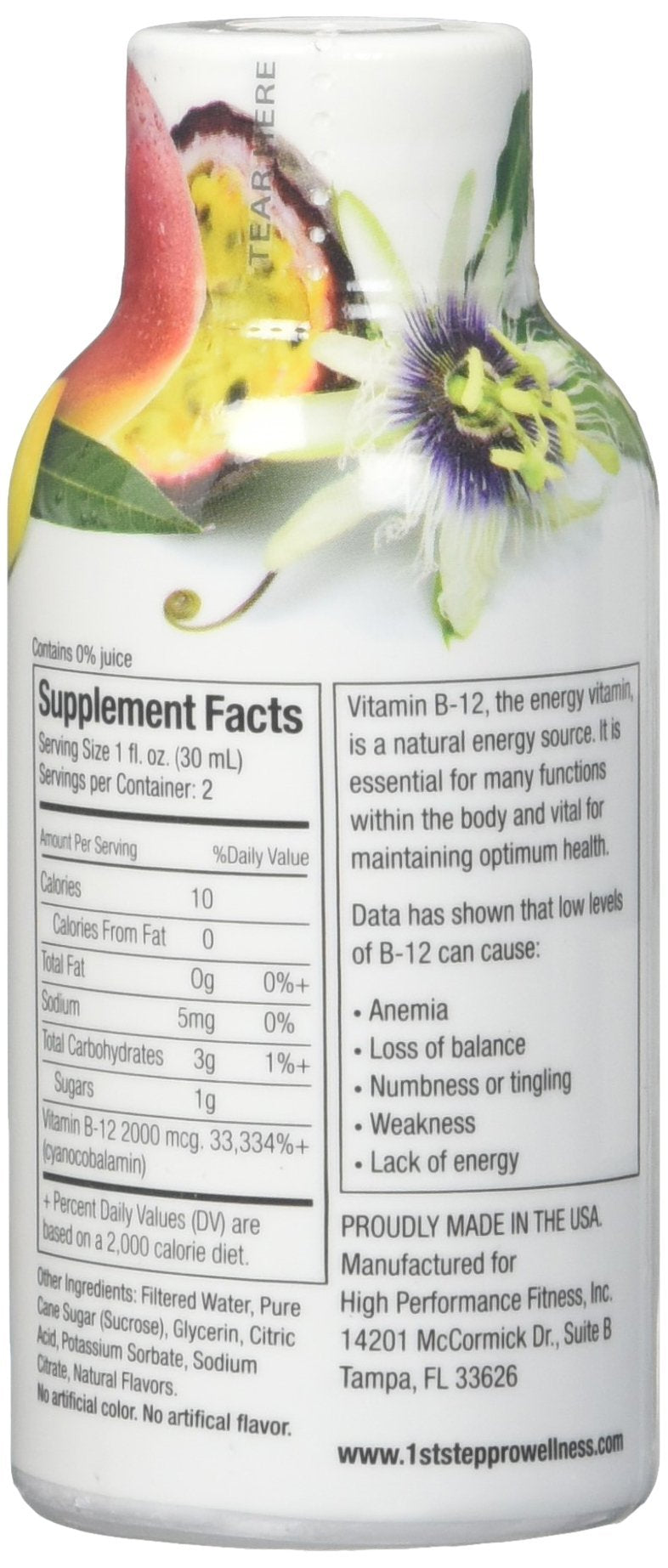 First Step for Energy B-12 Shot Tropical Blast packaging box shows convenient 2-ounce shots for on-the-go