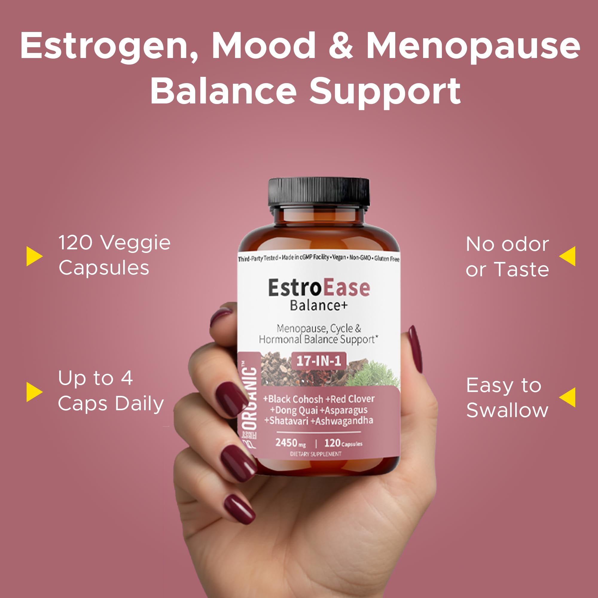FirstOrganic Daily Menopause capsules with Shatavari and Black Cohosh for cycle support.