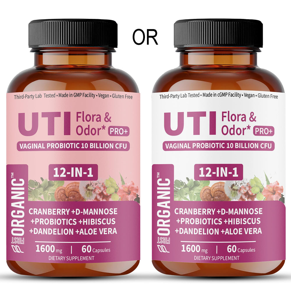 FIRSTORGANIC UTI Flora & Odor Pro+ two-bottle pack emphasizing value and routine