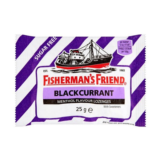 Fisherman's Friend blackcurrant lozenge in 25g pack for on-the-go refreshment