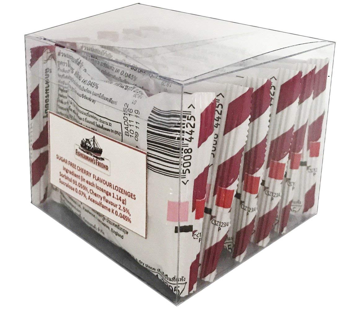 Six-pack of 25g Fisherman's Friend Cherry Sugar-Free Lozenges ready for daily use.