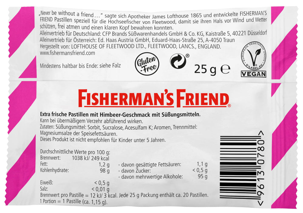 Fisherman's Friend Raspberry Sugar Free pack collection demonstrates versatile storage