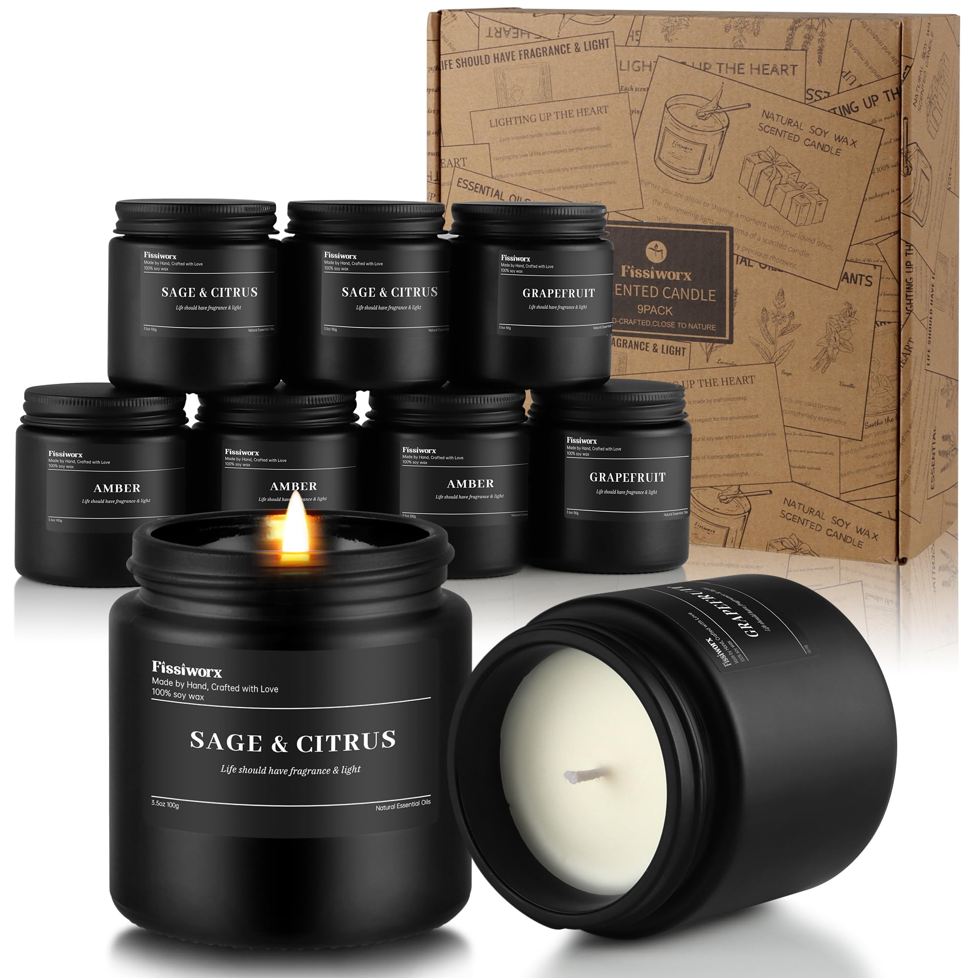Fissiworx 9-pack sage citrus candle jar for a fresh living space