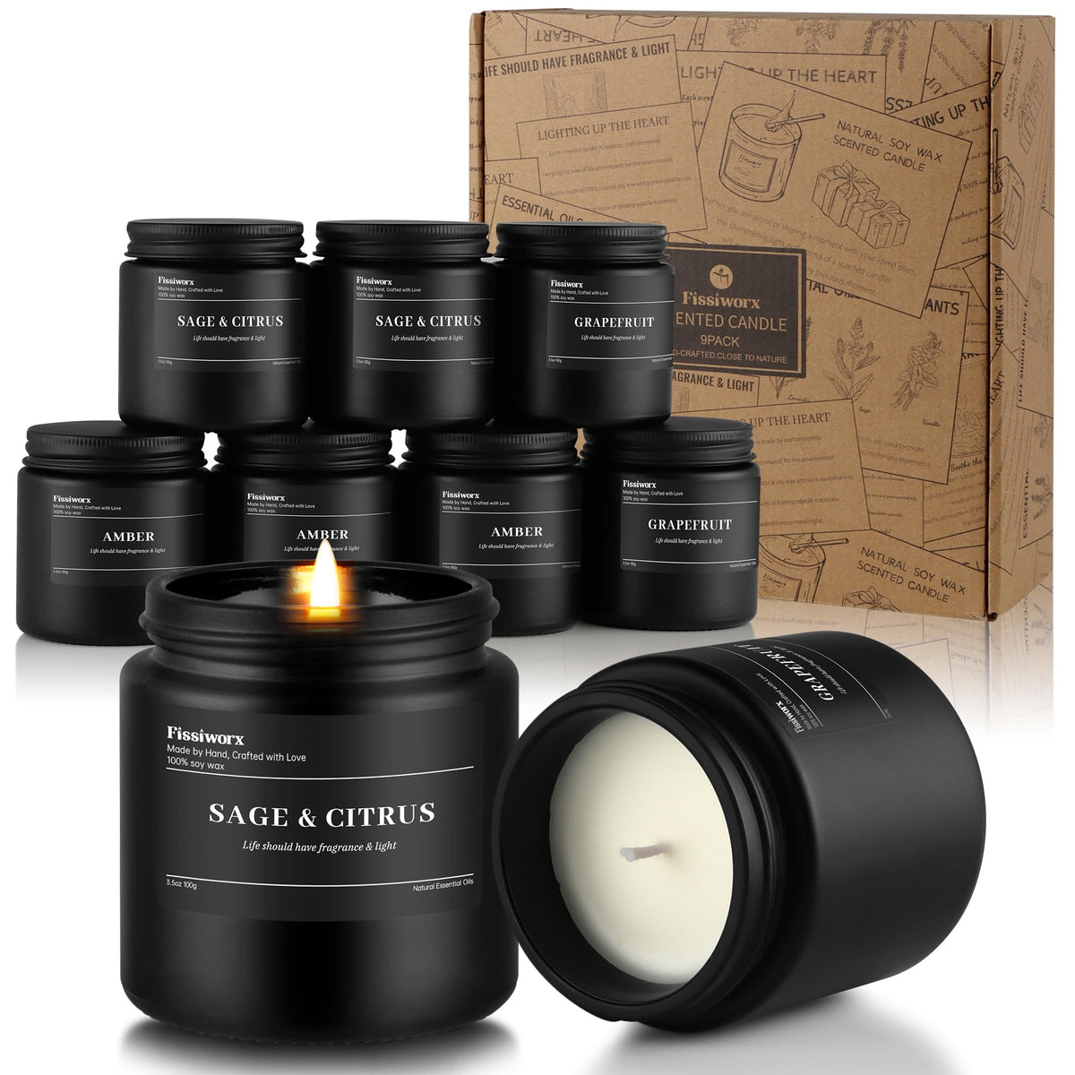 Fissiworx 9-pack sage citrus candle jar for a fresh living space