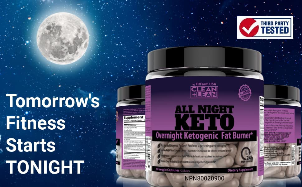 Night-time scene showing Clean+Lean Night Keto used before bed