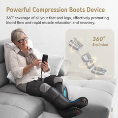 FIT KING airbag chambers illustrate 360° compression across calf and thigh.