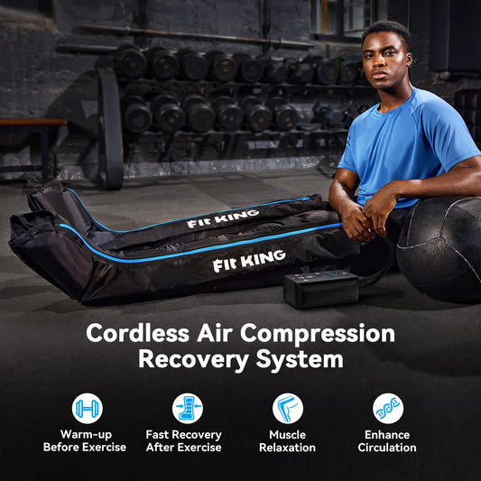 FIT KING cordless recovery system – five-chamber design with 360 wrap for complete leg coverage.
