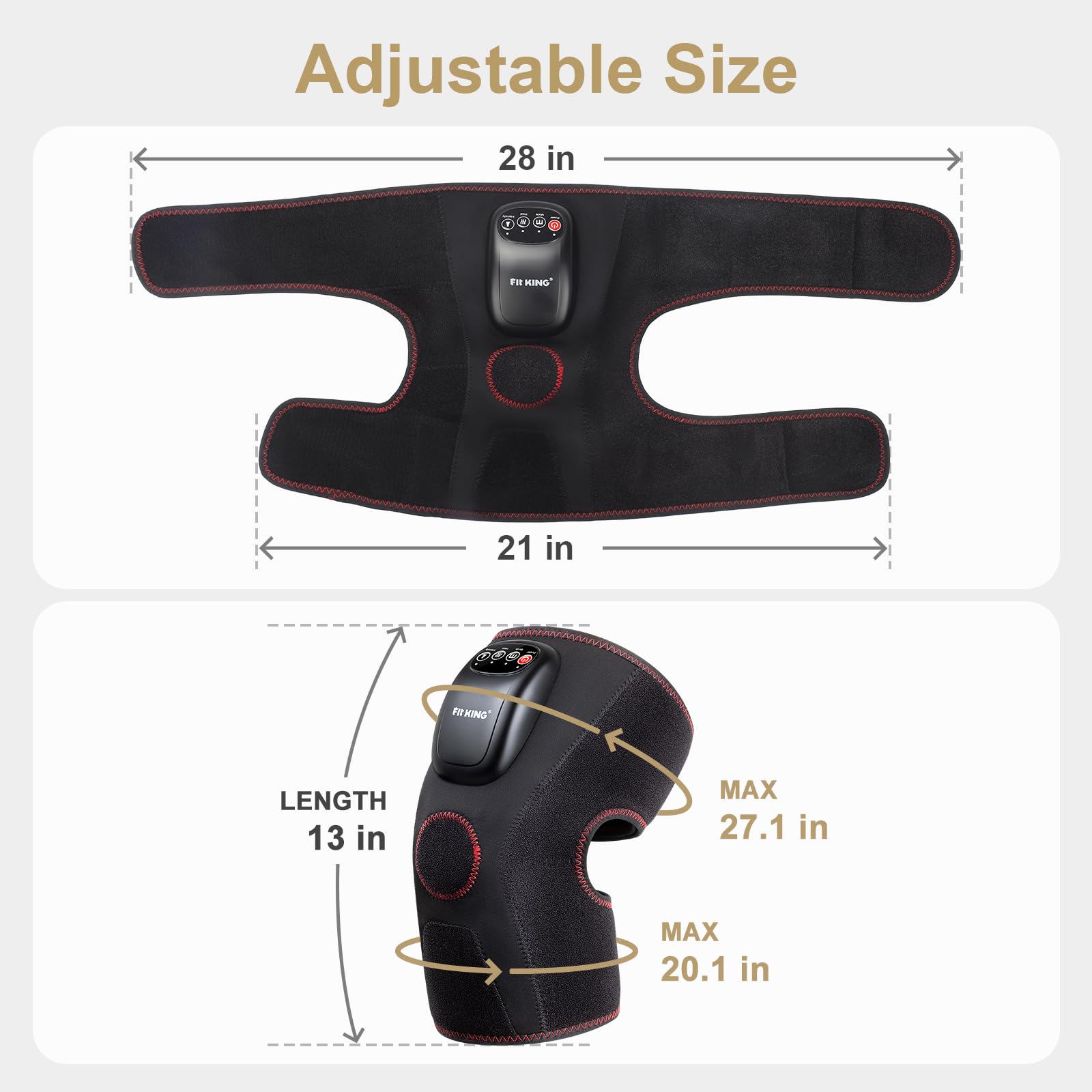 FIT KING knee massager adjustable straps ensure secure fit across leg sizes.