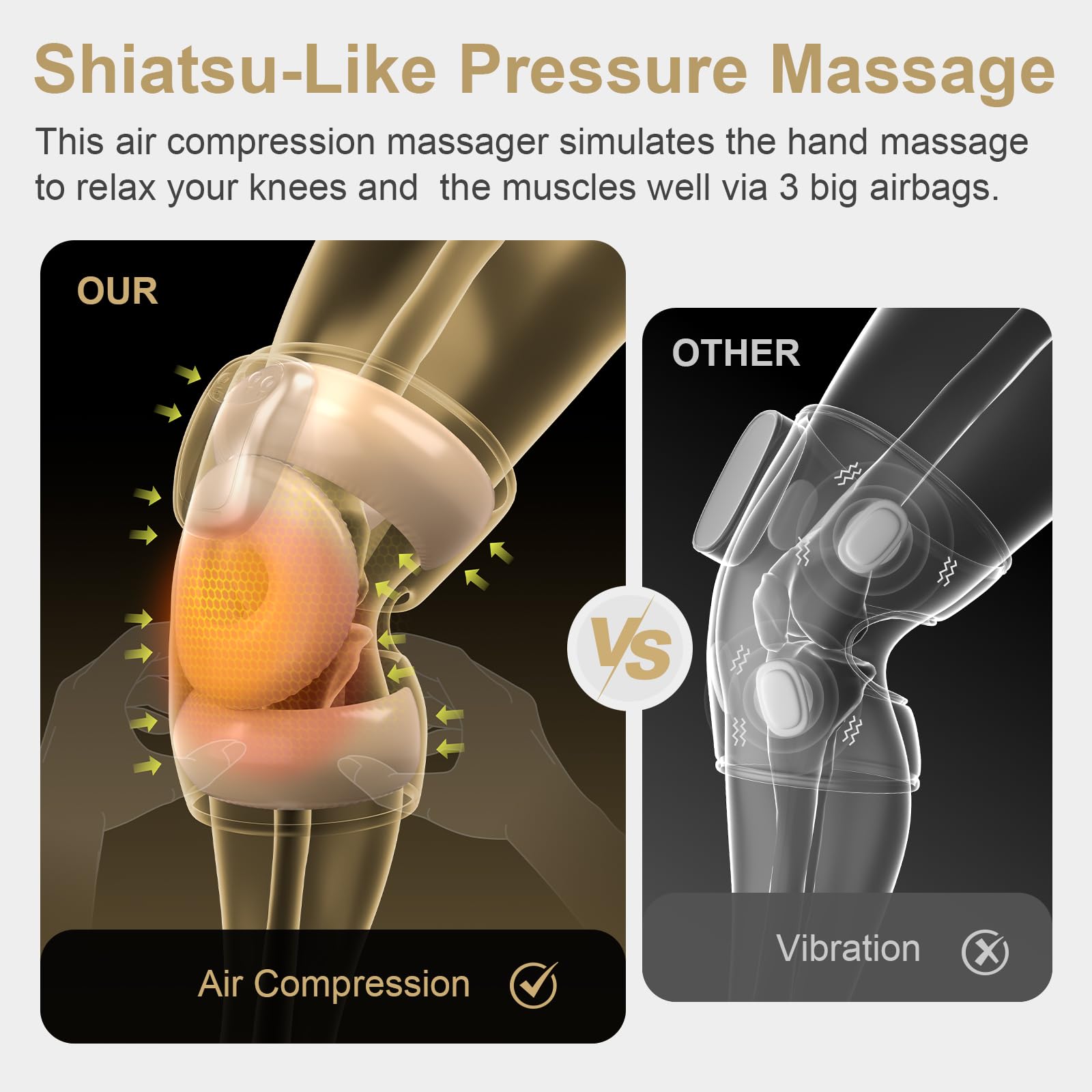 FIT KING knee massager lower thigh airbags target surrounding muscles for relief.