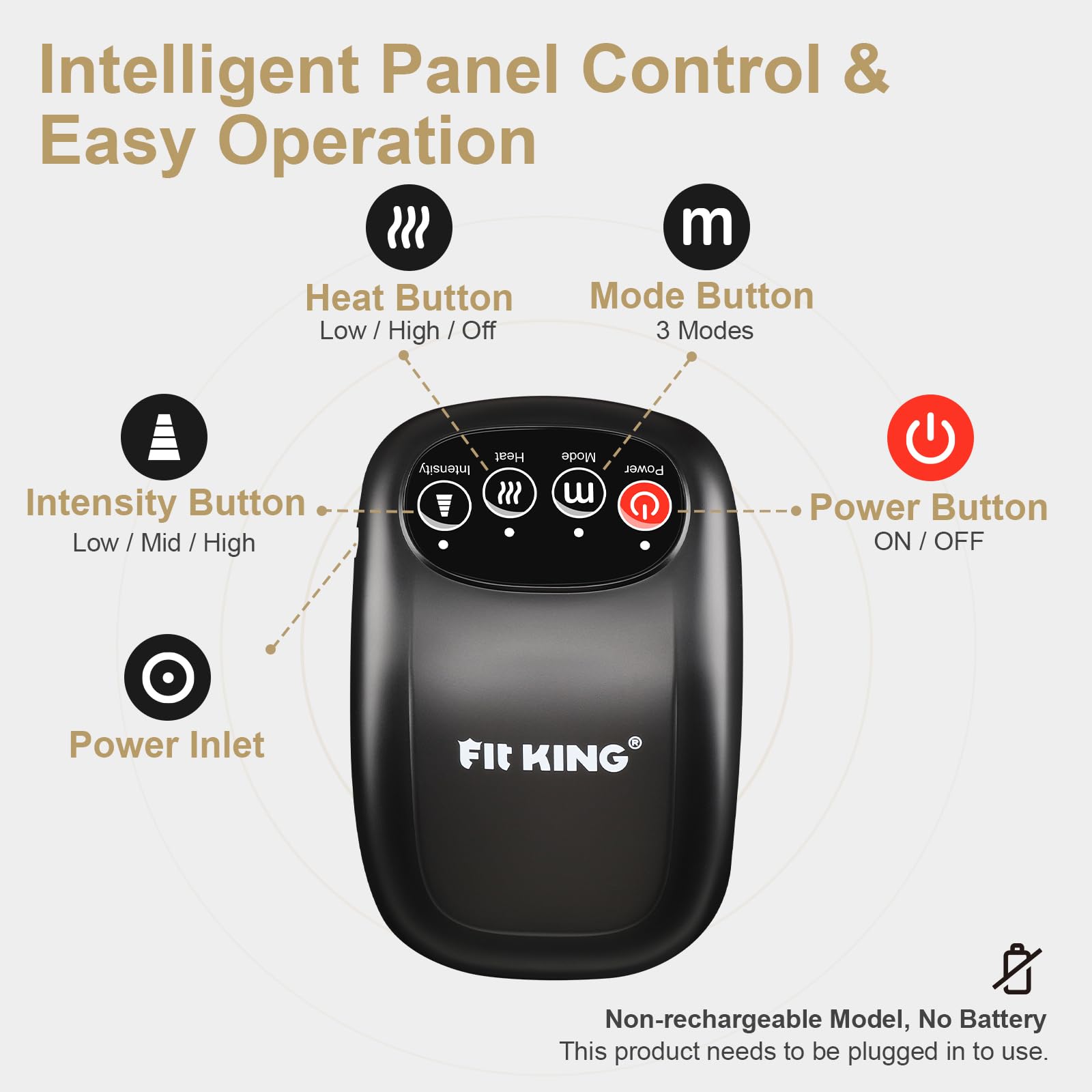 FIT KING knee massager shows three massage modes for customizable sessions.