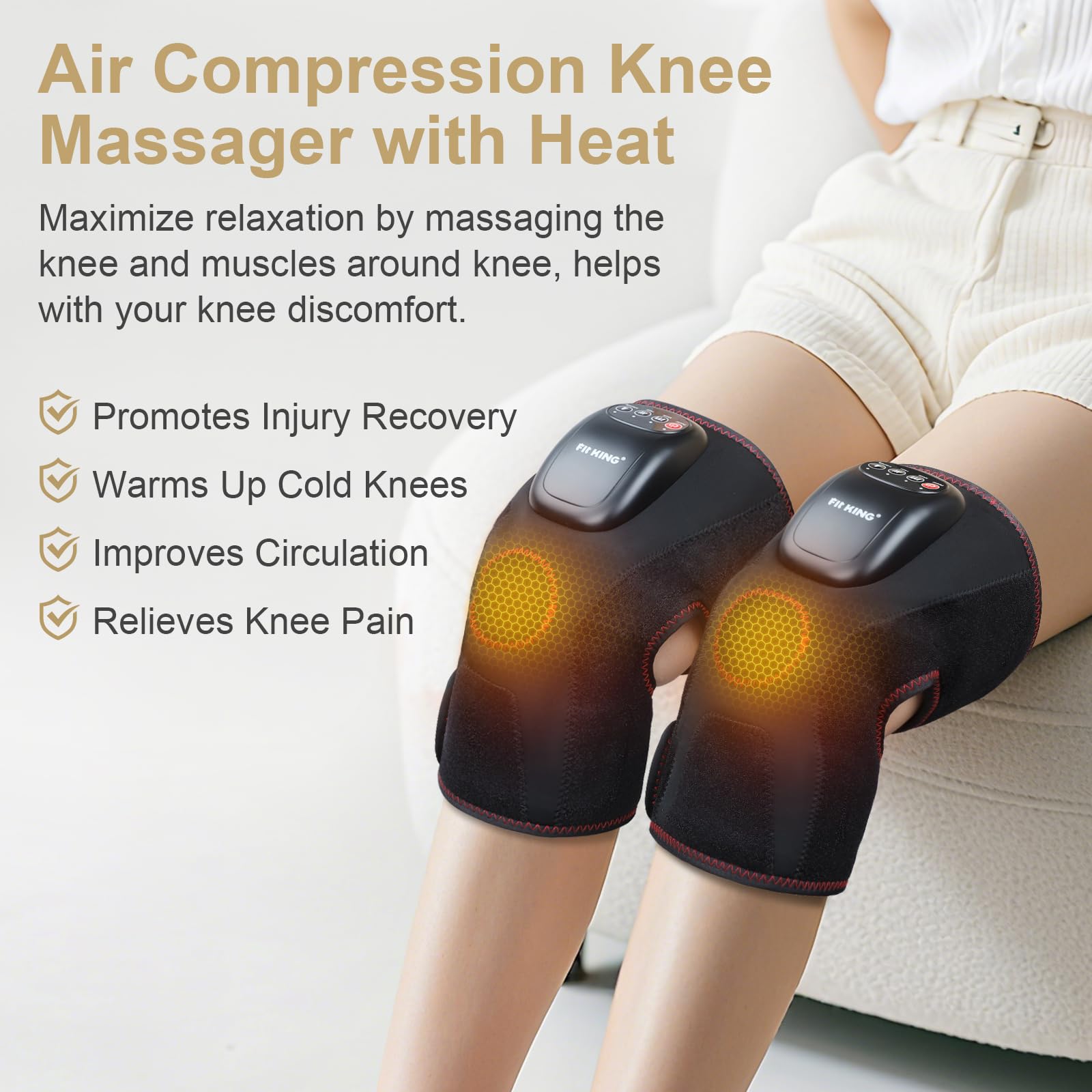 FIT KING knee massager upper calf airbags promote improved circulation and warmth.