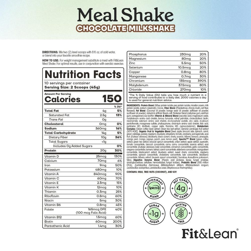 Fit & Lean Meal Shake with 20g protein supports lean muscle