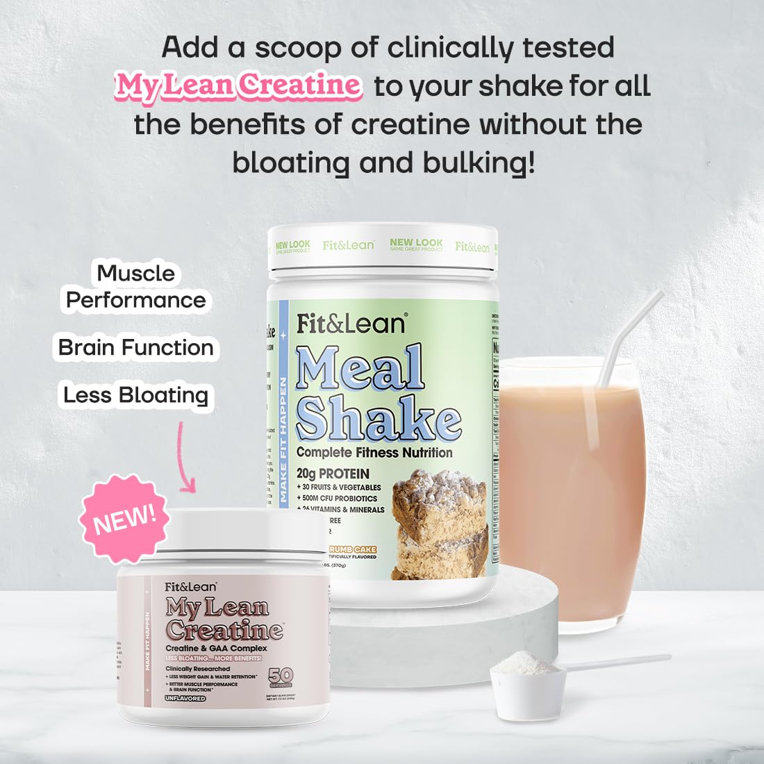 Fit & Lean Meal Shake vibrant fruit and vegetable mix visuals suggest natural nutrition