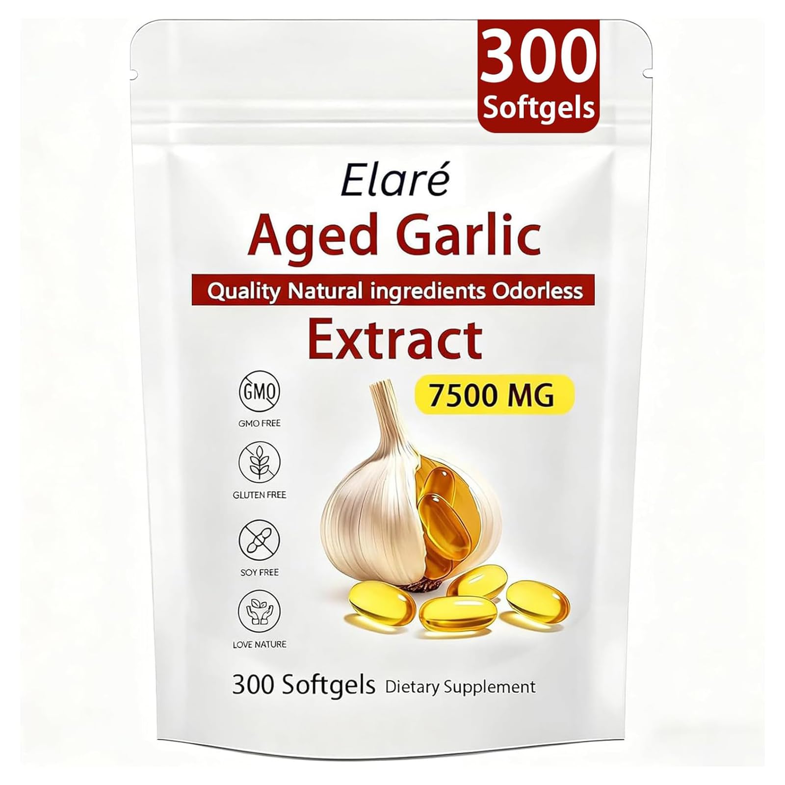 FITactic Elare aged garlic bottle front with odorless capsules for daily heart and immune support.