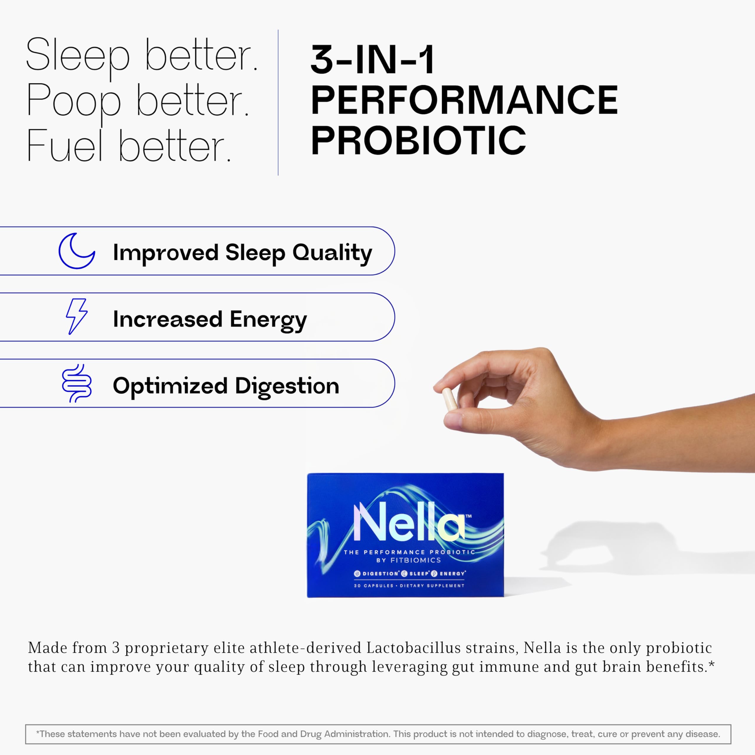Nella three-strains illustration highlighting diverse gut bacteria