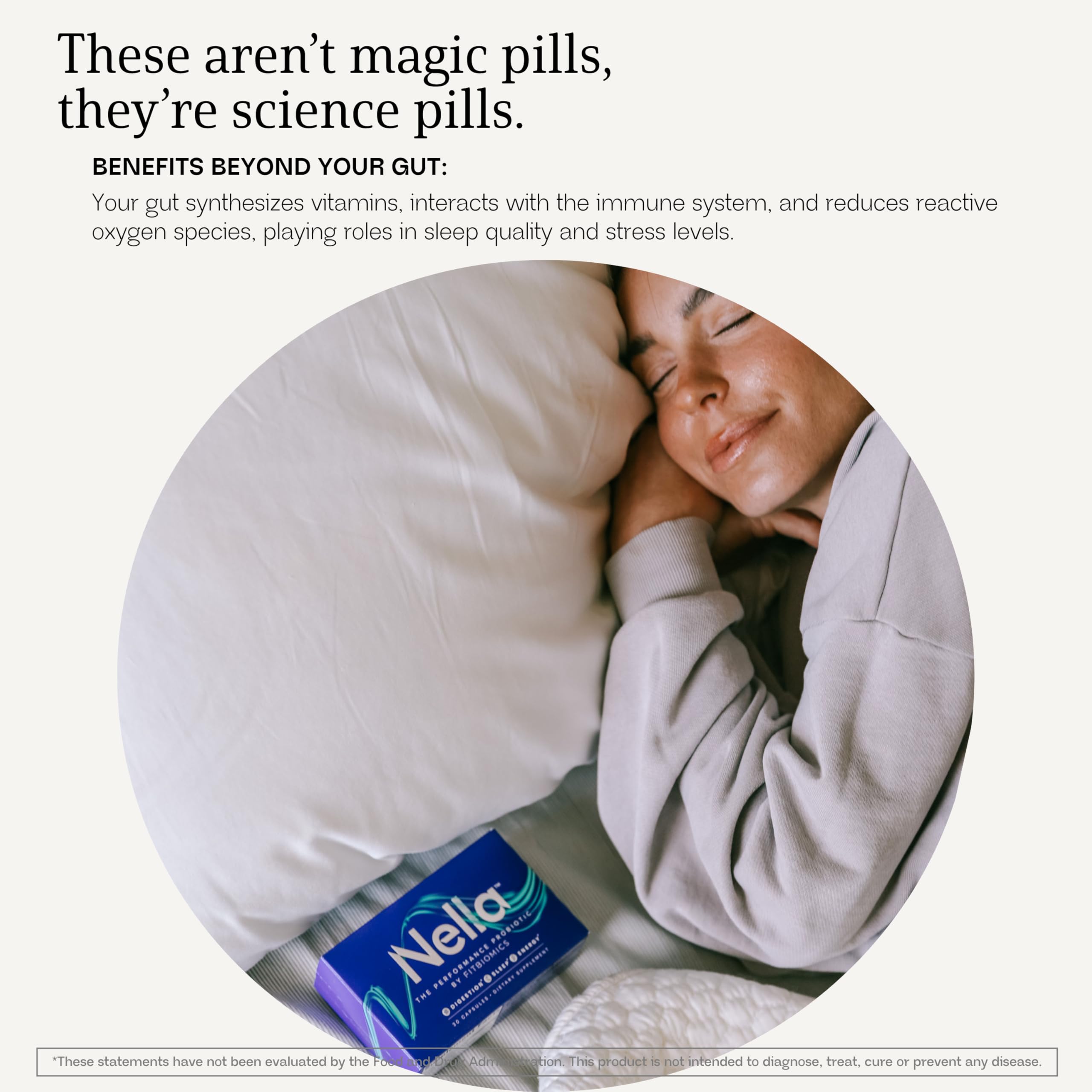 Nella packaging box emphasizing compact, travel-friendly probiotic