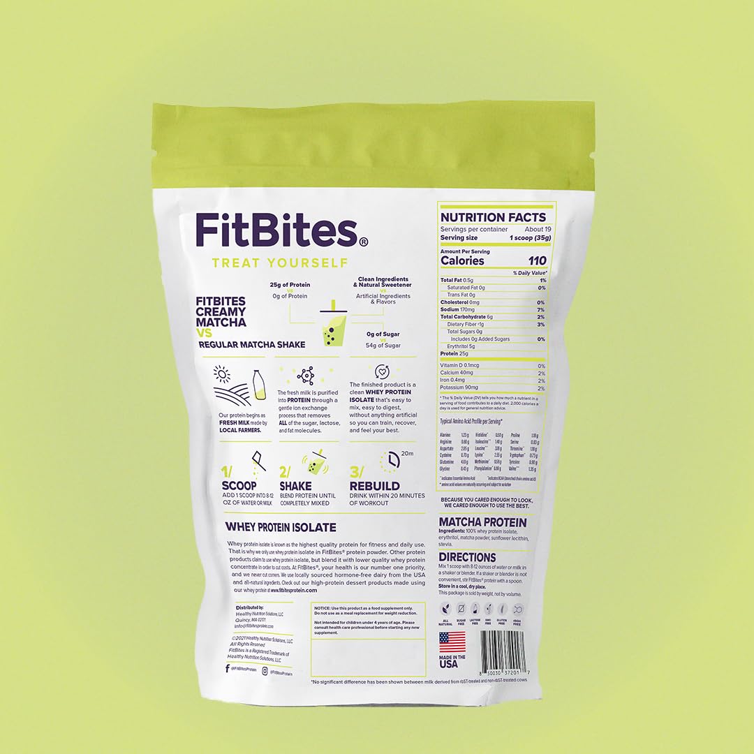 FitBites Matcha Latte powder used in baking for protein treats.