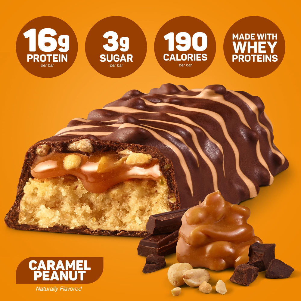 FITCRUNCH caramel peanut flavor close-up emphasizes creamy caramel and crunch