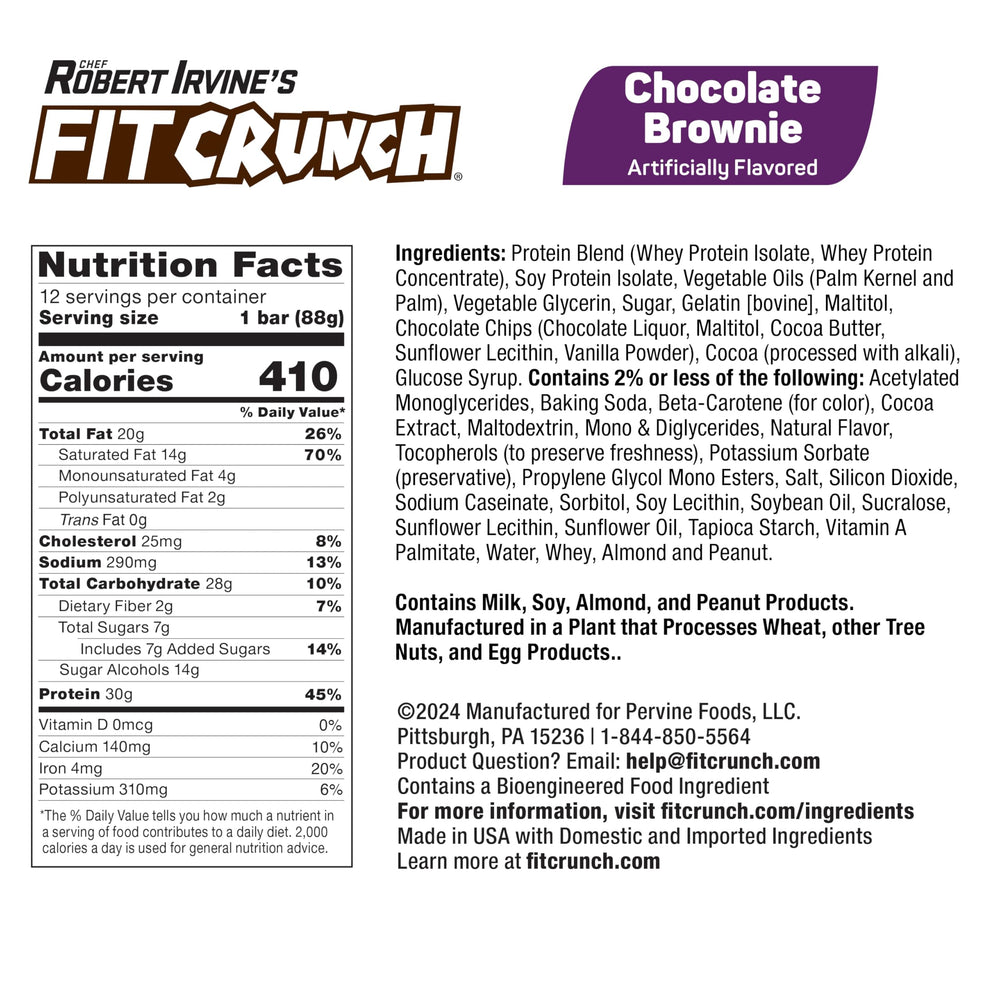 Fit Crunch Chocolate Brownie six-layer bar package image, gluten-free indulgence you can grab on the go.
