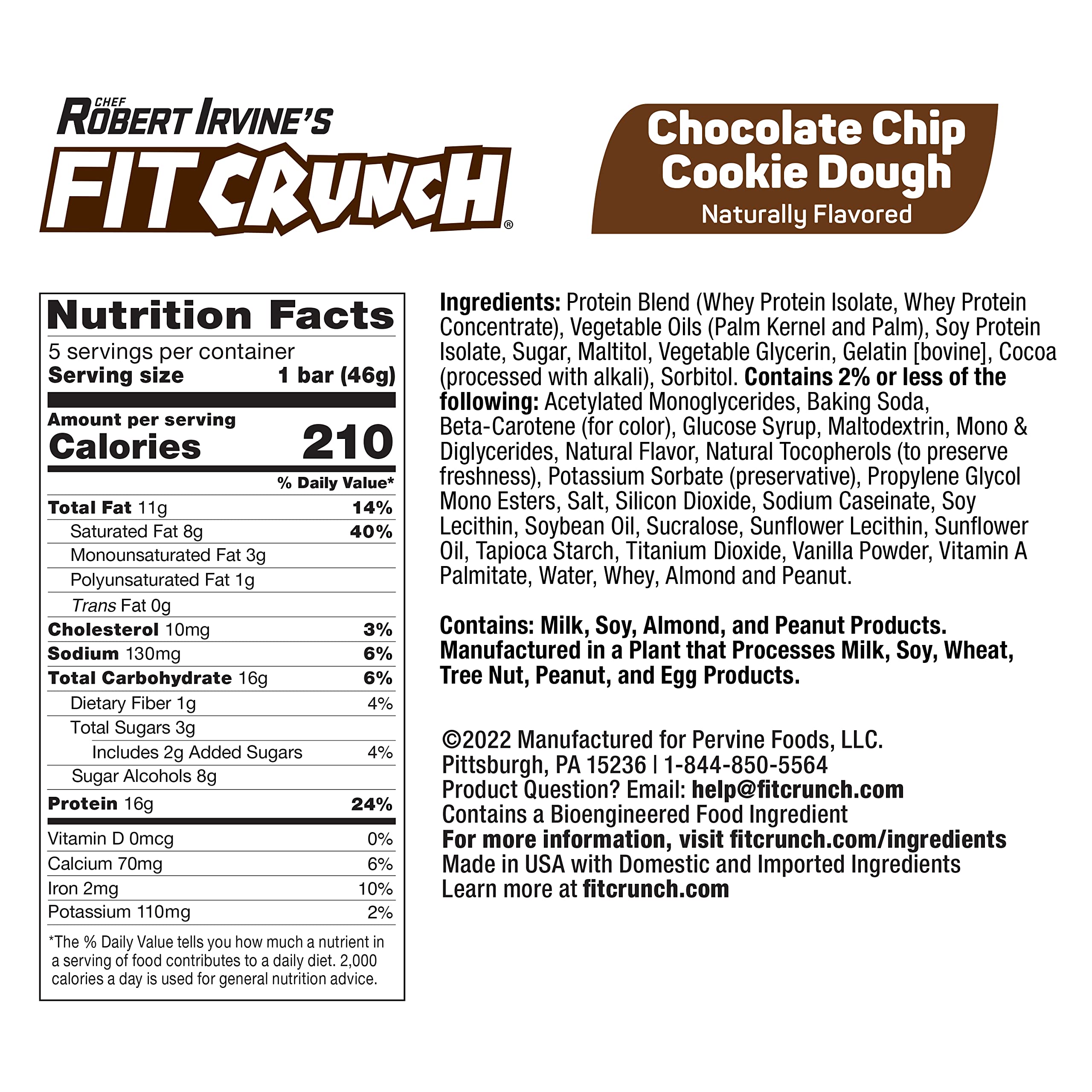 FITCRUNCH chocolate chip cookie dough bar wrapped, ready for a quick snack
