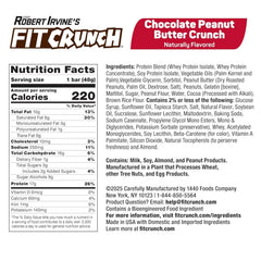 FITCRUNCH Peanut Butter Crunch bar nutrition panel visible, gluten-free protein option