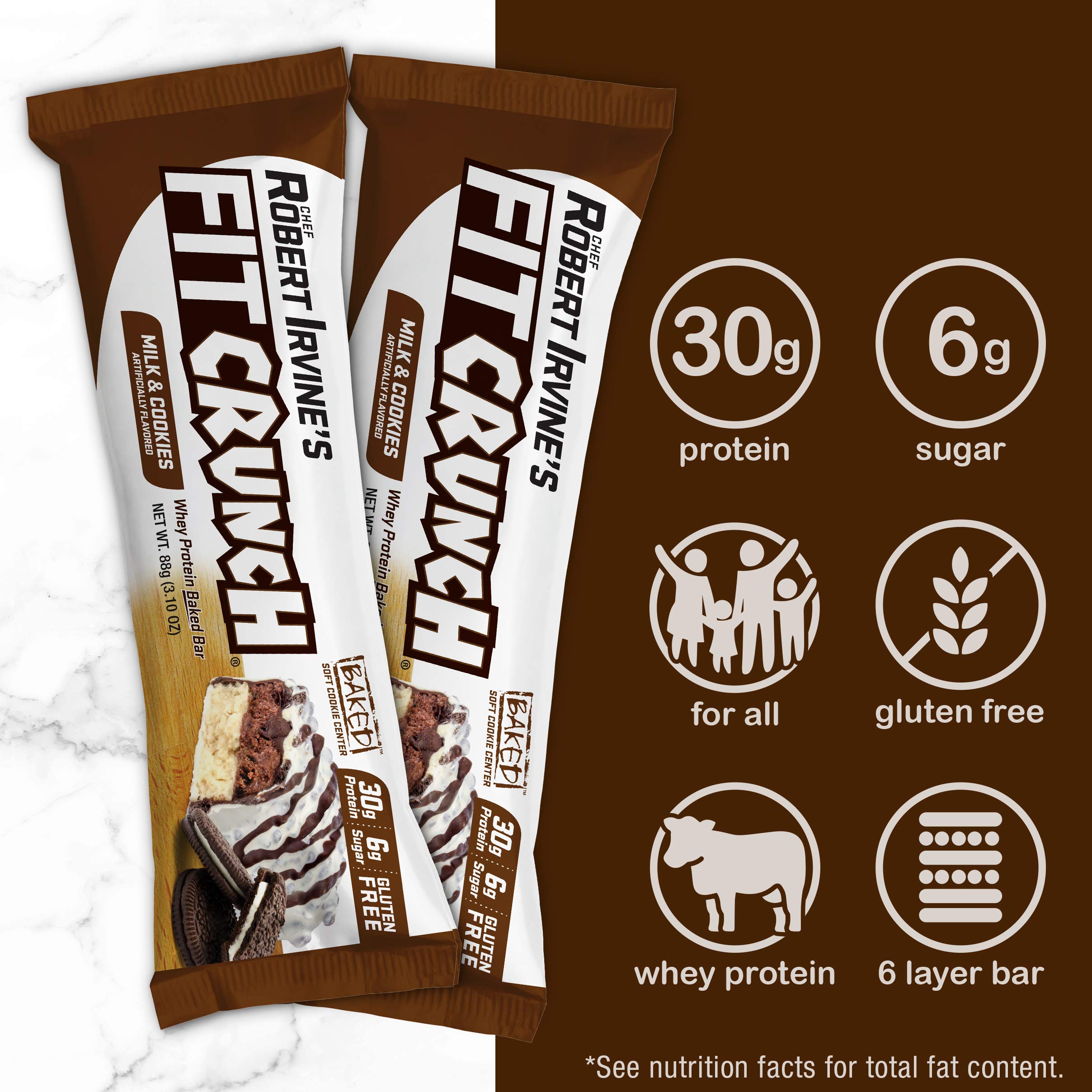Fit Crunch six-layer baked bar close-up highlights texture and layered structure.