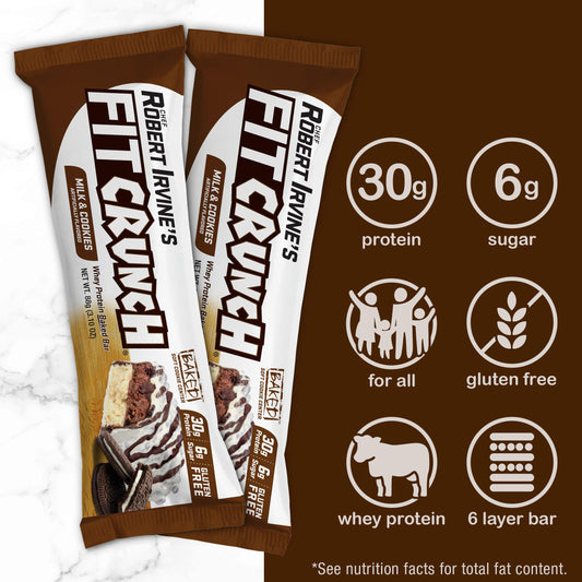 Fit Crunch six-layer baked bar close-up highlights texture and layered structure.