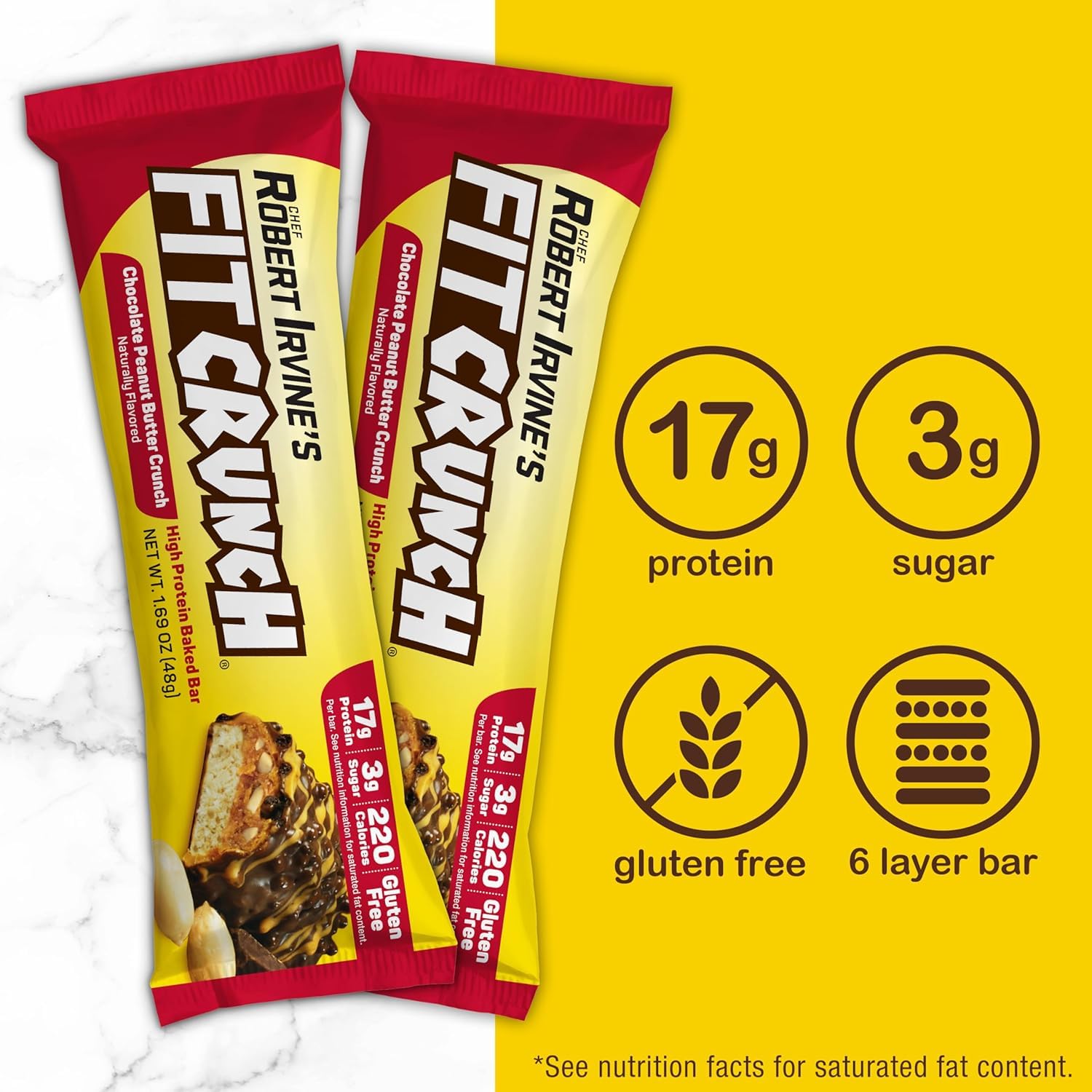 Six-layer baked texture in a FITCRUNCH bar cross-section close-up