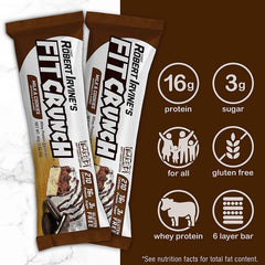 Fit Crunch six-layer baked bar close-up highlights creamy cake core.