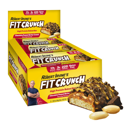 FitCrunch snack size bar close-up on 9-bar pack for on-the-go protein