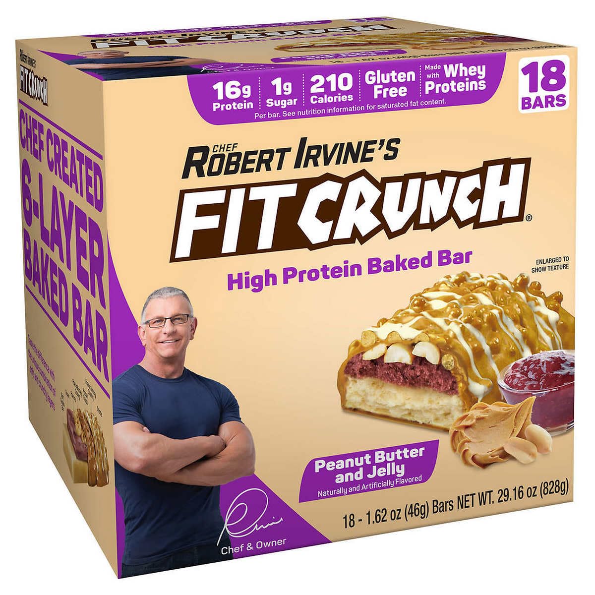 FitCrunch snack-size bar on front packaging for convenient on-the-go energy.