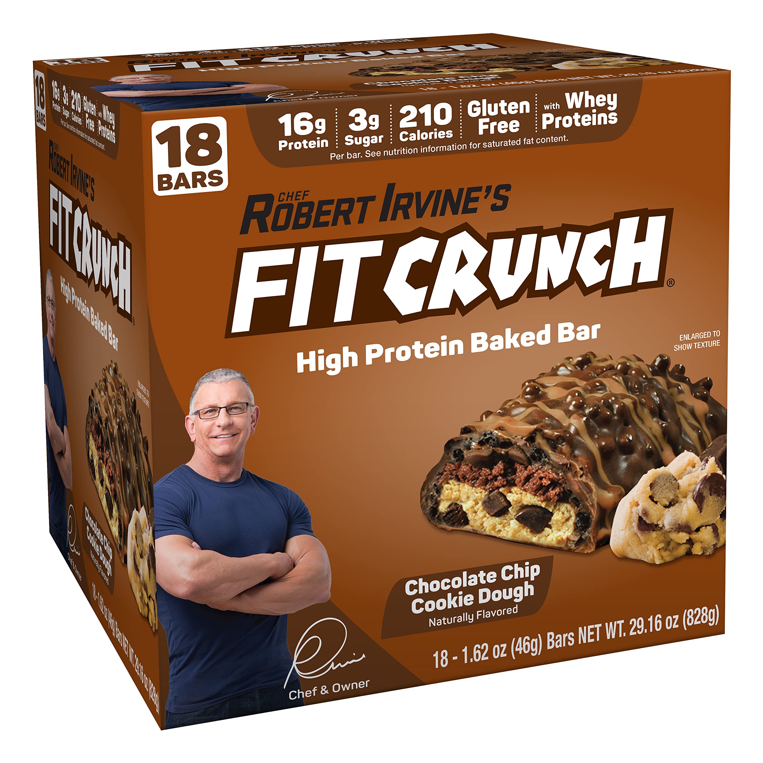 FITCRUNCH snack-size protein bar showing 6-layer baked texture for on-the-go protein