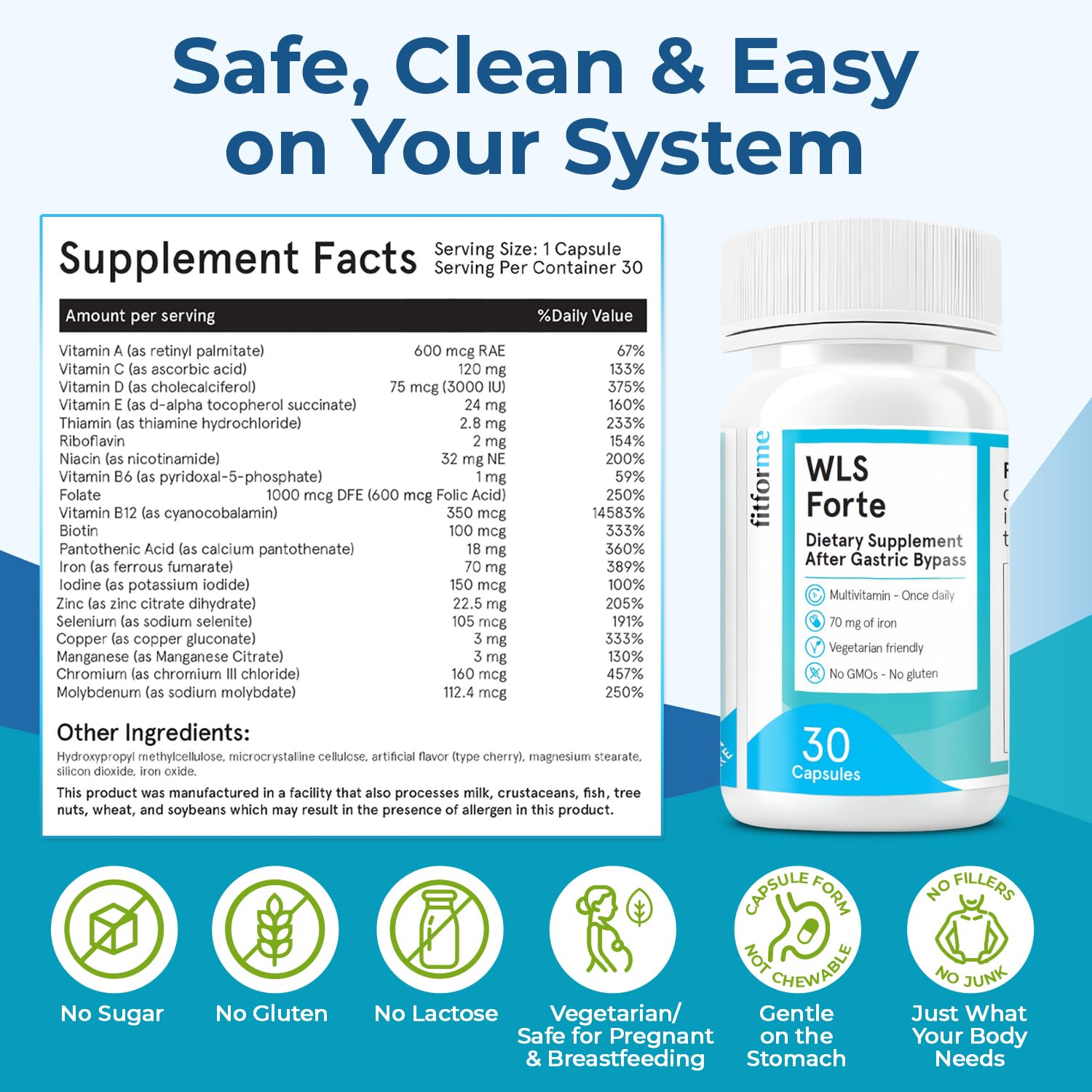 FitForMe WLS Forte label and packaging highlighting essential vitamins